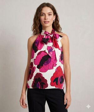 Talbots Blooming Floral Satin Tie Neck Halter Top Blouse XL P234075770